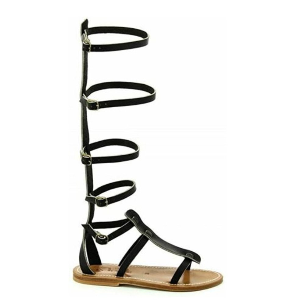 K Jacques Sz 39 Black Leather Gladiator Sandal Antonin Handmade $330 Retail